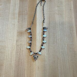 Handcrafted Silver-Tone Leaf and Pink Bead Necklace